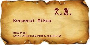 Korponai Miksa névjegykártya